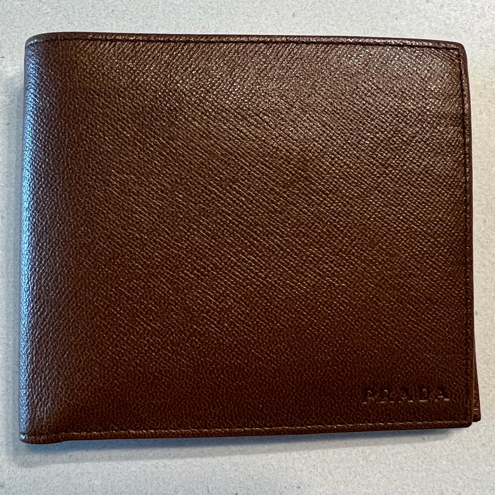 Used Prada Saffiano Leather Bifold Coin Pocket Wallet, Caffe ( Brown)